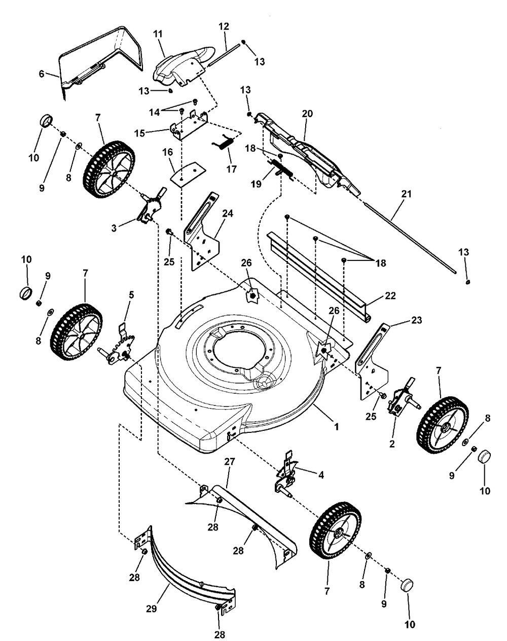 Deck Assembly (Push, Std. Wheel) Diagram and Parts List for 7800453-M22550 2010 Briggs and Stratton Lawn Mower